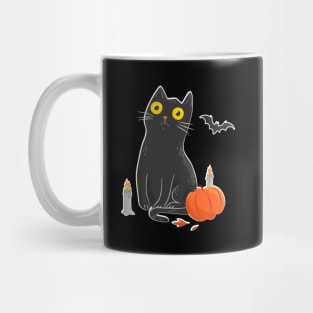 Intense Gaze Black Cat in Halloween Mug